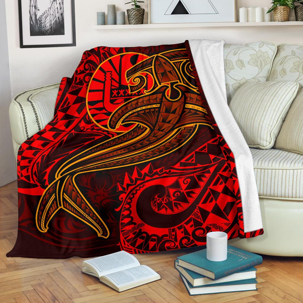 Tahiti Premium Blanket – Red Shark Polynesian Tattoo – BN18