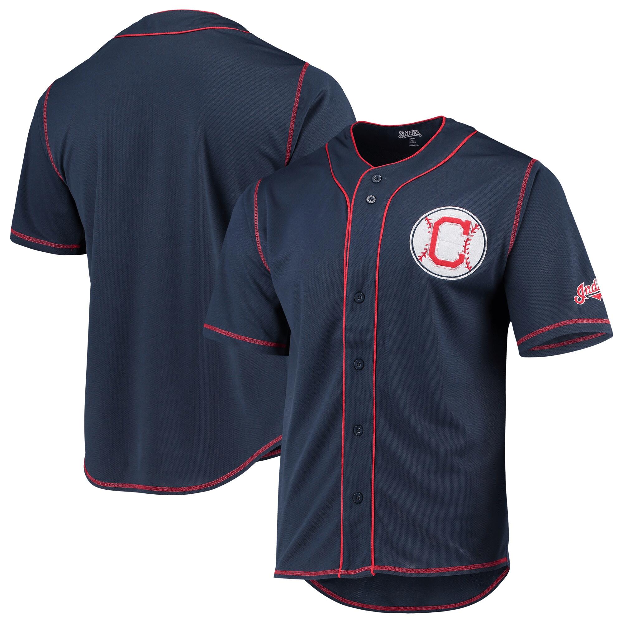 Cleveland Indians Stitches Team Color Button-Down Jersey – Navy/Red Jersey