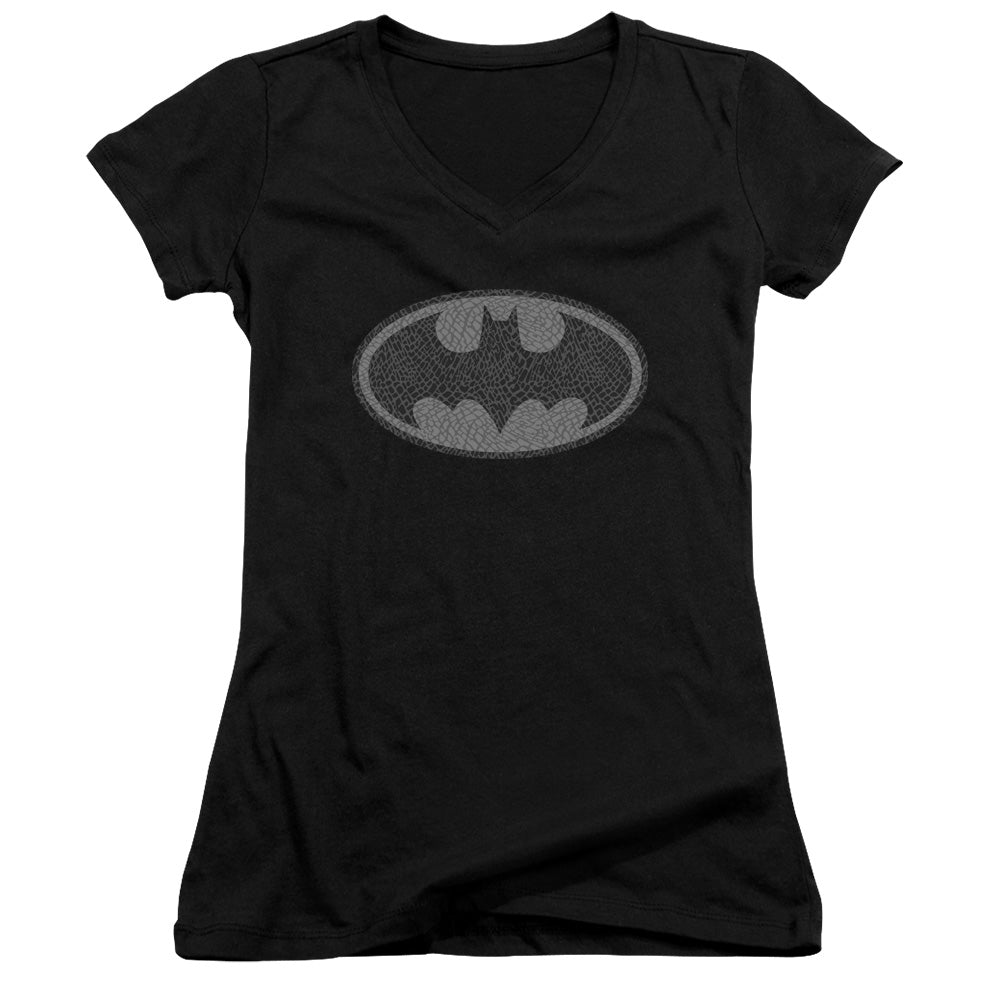 Batman Elephant Signal Junior Sheer Cap Sleeve V Neck Womens T Shirt Black