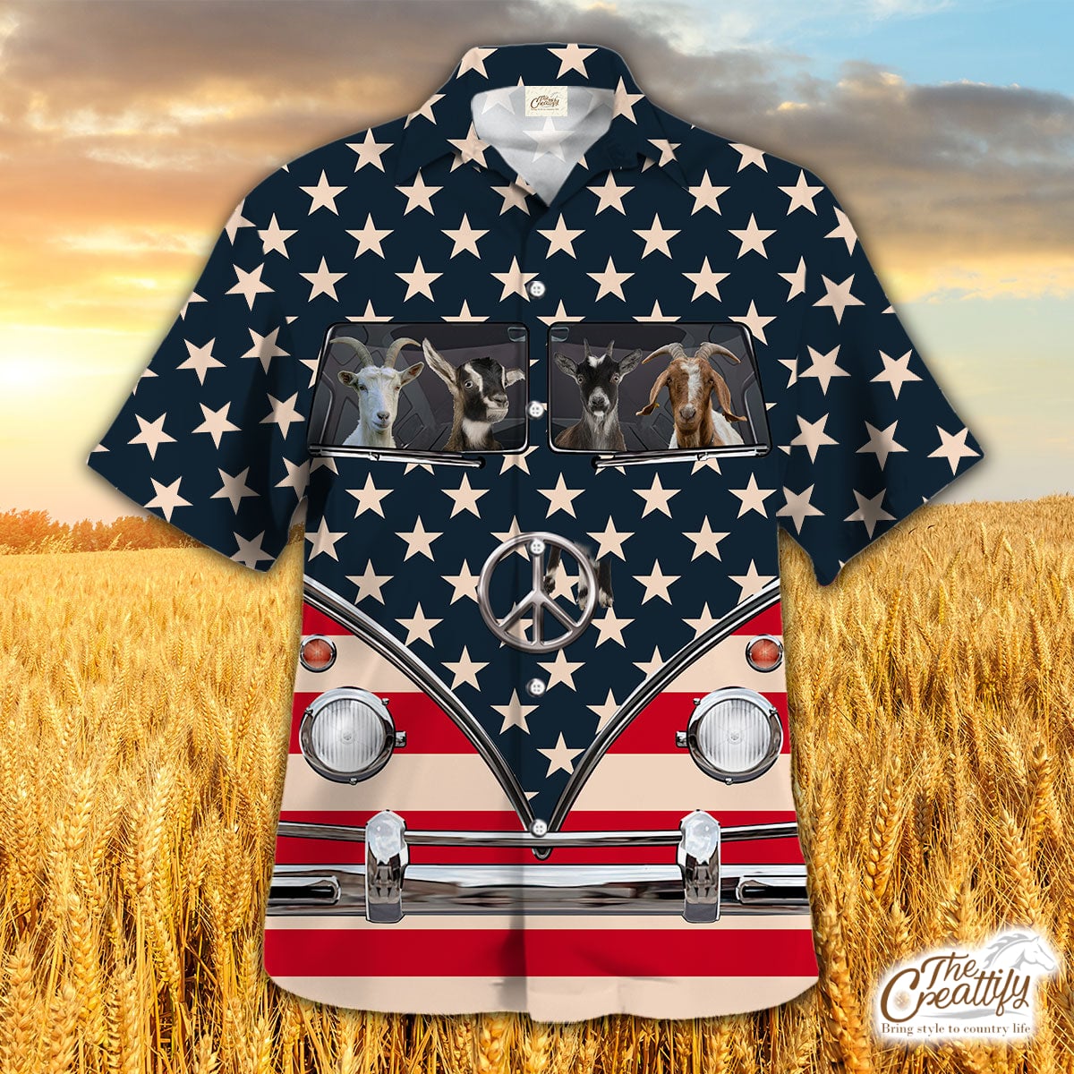 Goat Hippie Van American Flag Hawaii Shirt Ha43077