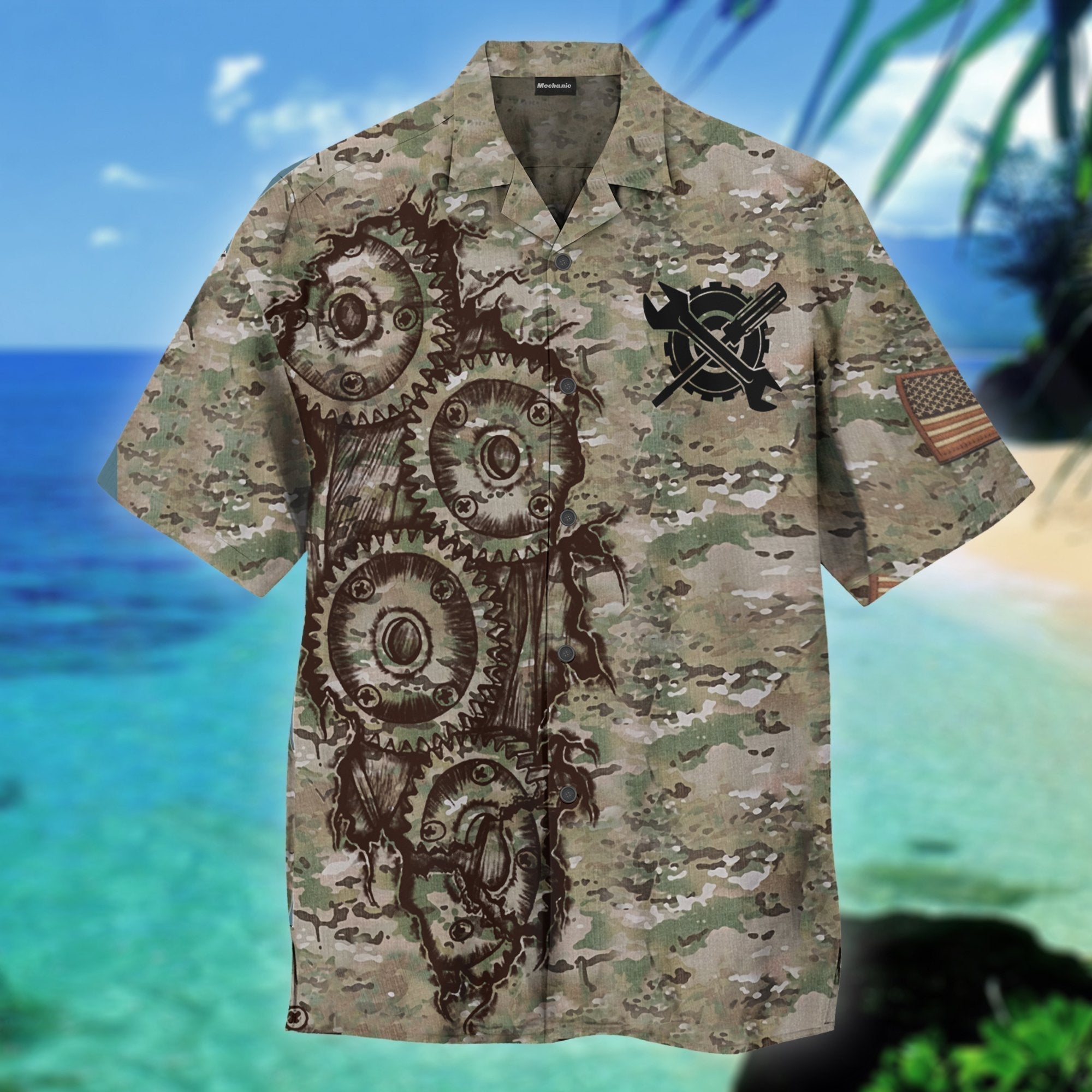 Mechanic Us Army Veteran Camo Hawaiian Shirt – For Men And Women