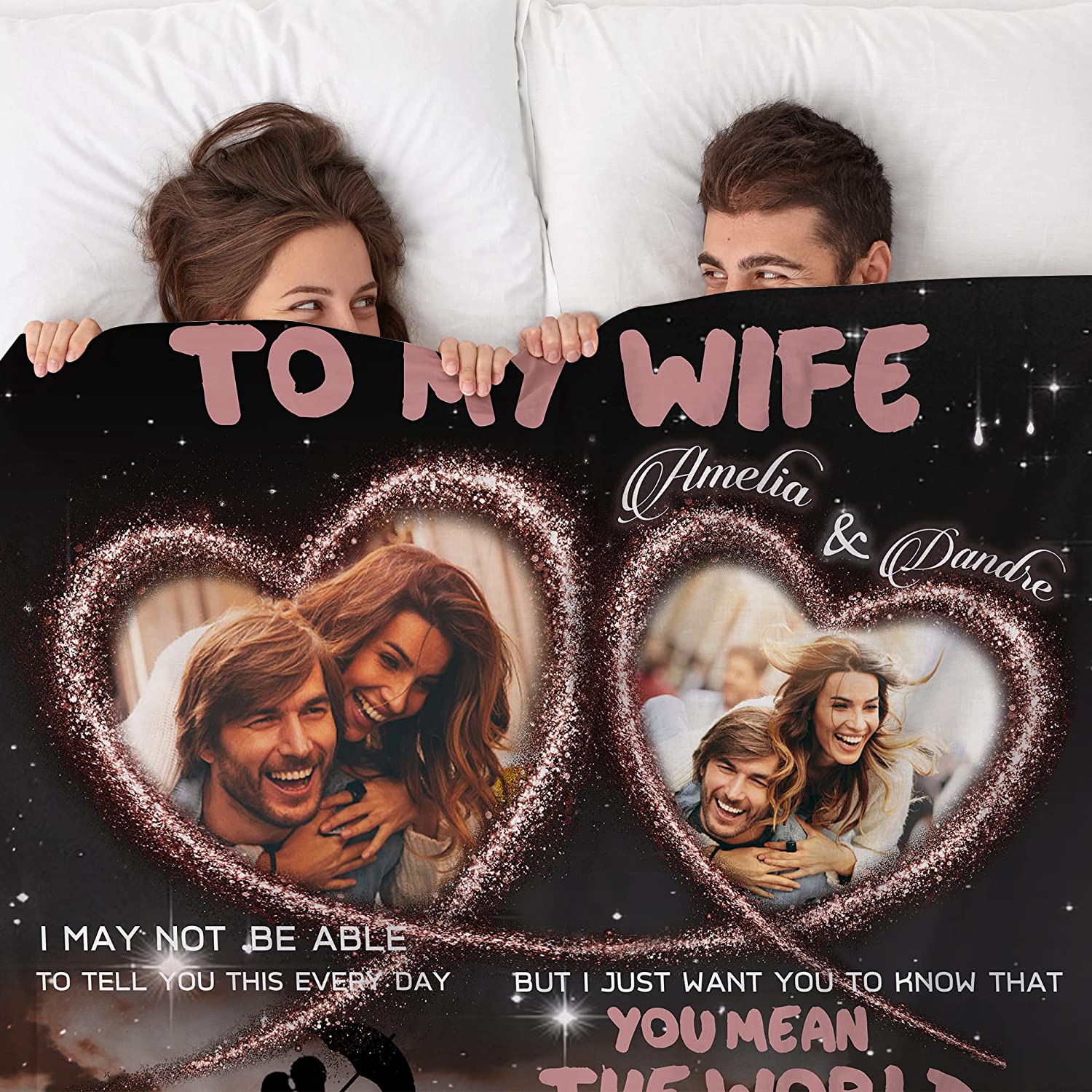 Custom Pictures & Names Blanket – To My Wife Blanket From Husband, Birthday Anniversary Christmas Gifts For Wife For Wife,Women