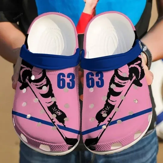 Hockey Player Pink Personalize Clog Custom Crocss Clog Number On Sandal Fashion Style Comfortable For Women Men Kid