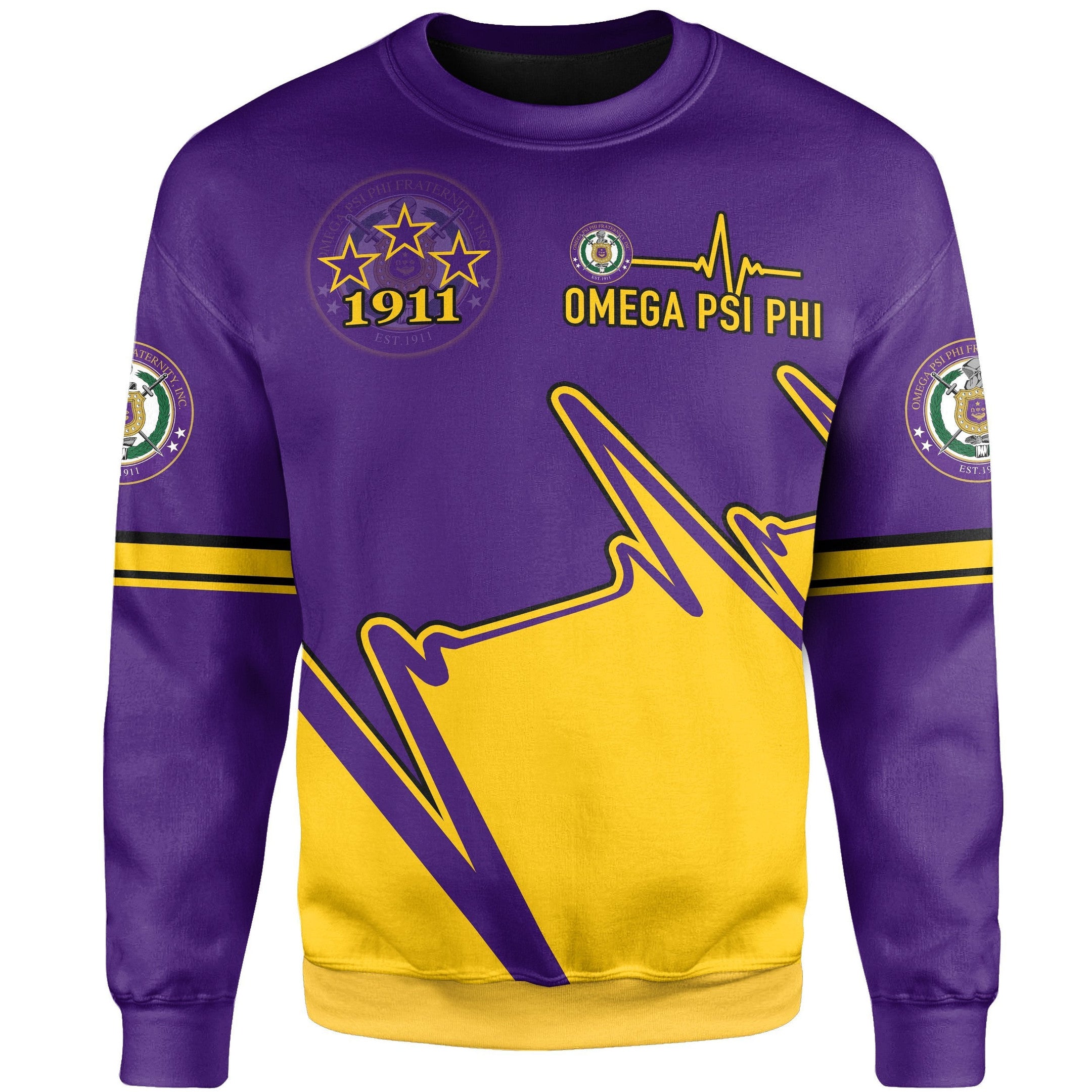 Crewneck Sweatshirt Personalized Heartbeat Omega Psi Phi J5