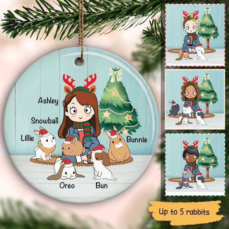 A Girl And Her Rabbits Personalized Circle Ornament