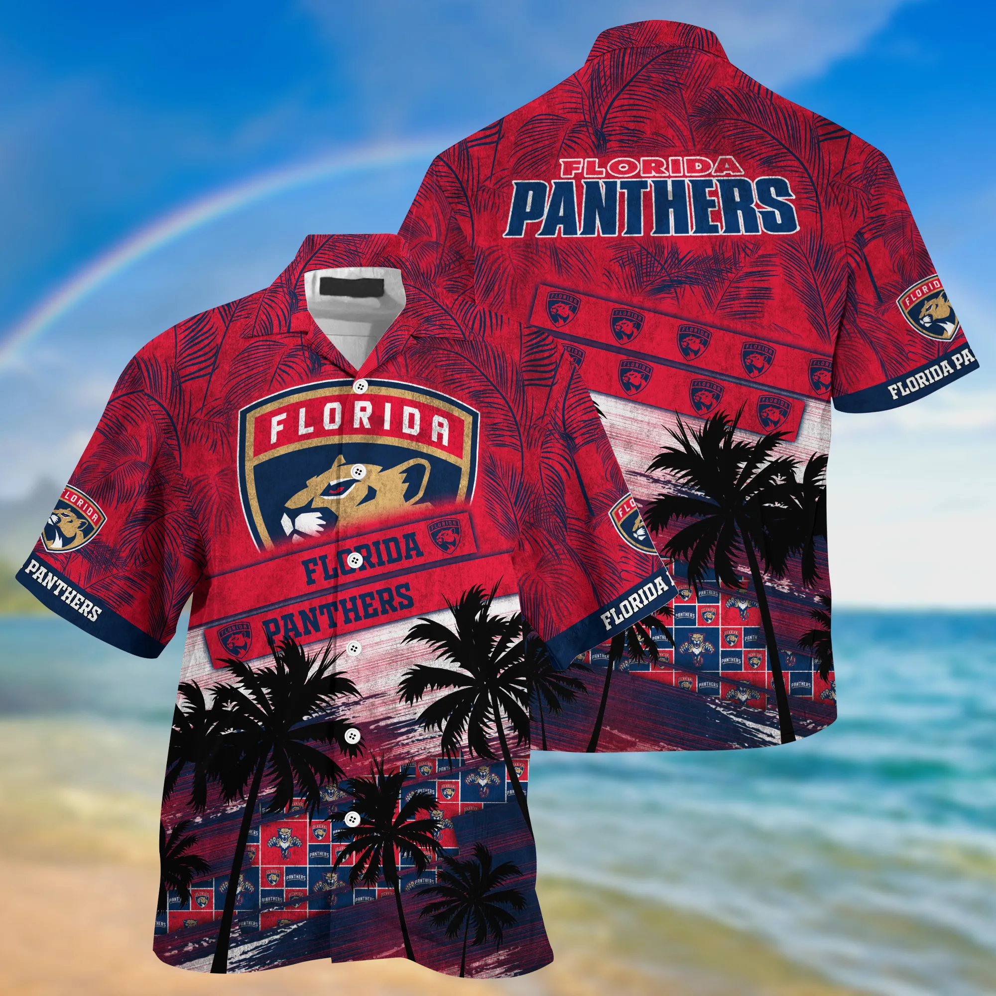 Florida Panthers Nhl Palm Tree Pattern Hawaii Shirt For Sports Fans Unisex Sport Hawaii Shirt