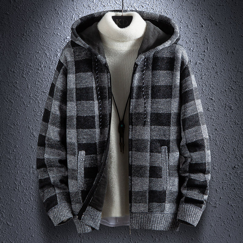 2022 Autumn/Winter New Men’s Fashion Casual Plaid Sweater With Fleece and Thick Warm Men’s Loose Large Size High Quality Coat alx