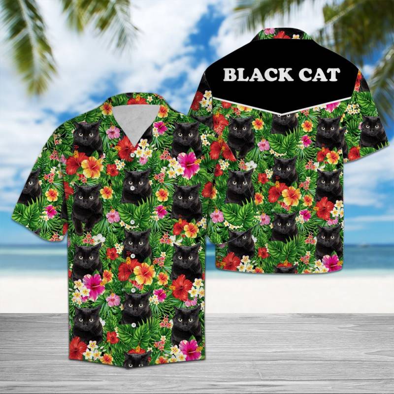 Black Cat And Flower Troipcal Hawaii Shirt Ha62960