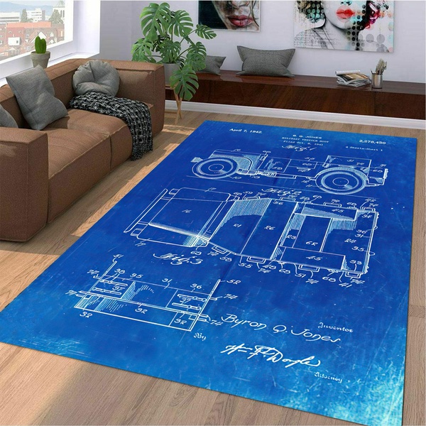 Willys Jeep Patent Blueprint Area Rectangle Rug