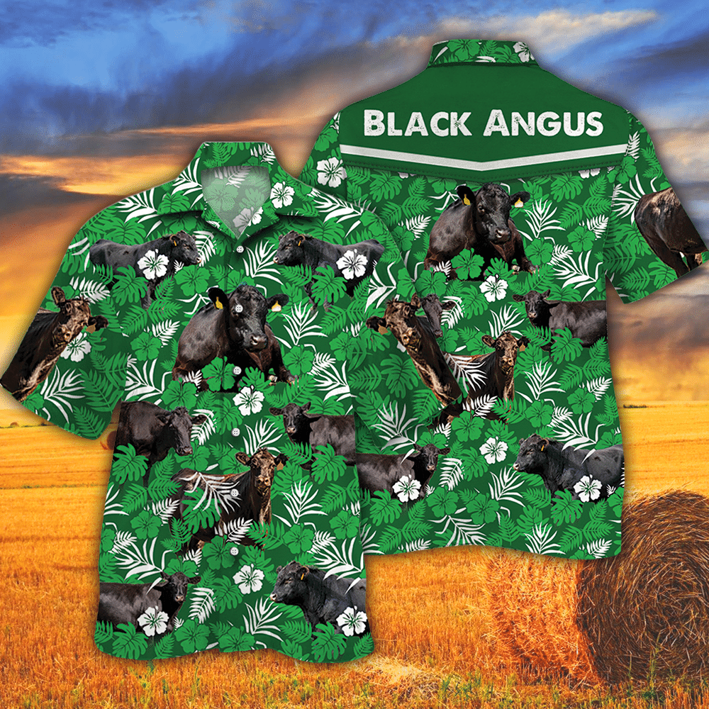 Black Angus Cattle Lovers Green Floral Pattern Hawaii Cow Hawaii Shirt For Men Women Ha53551