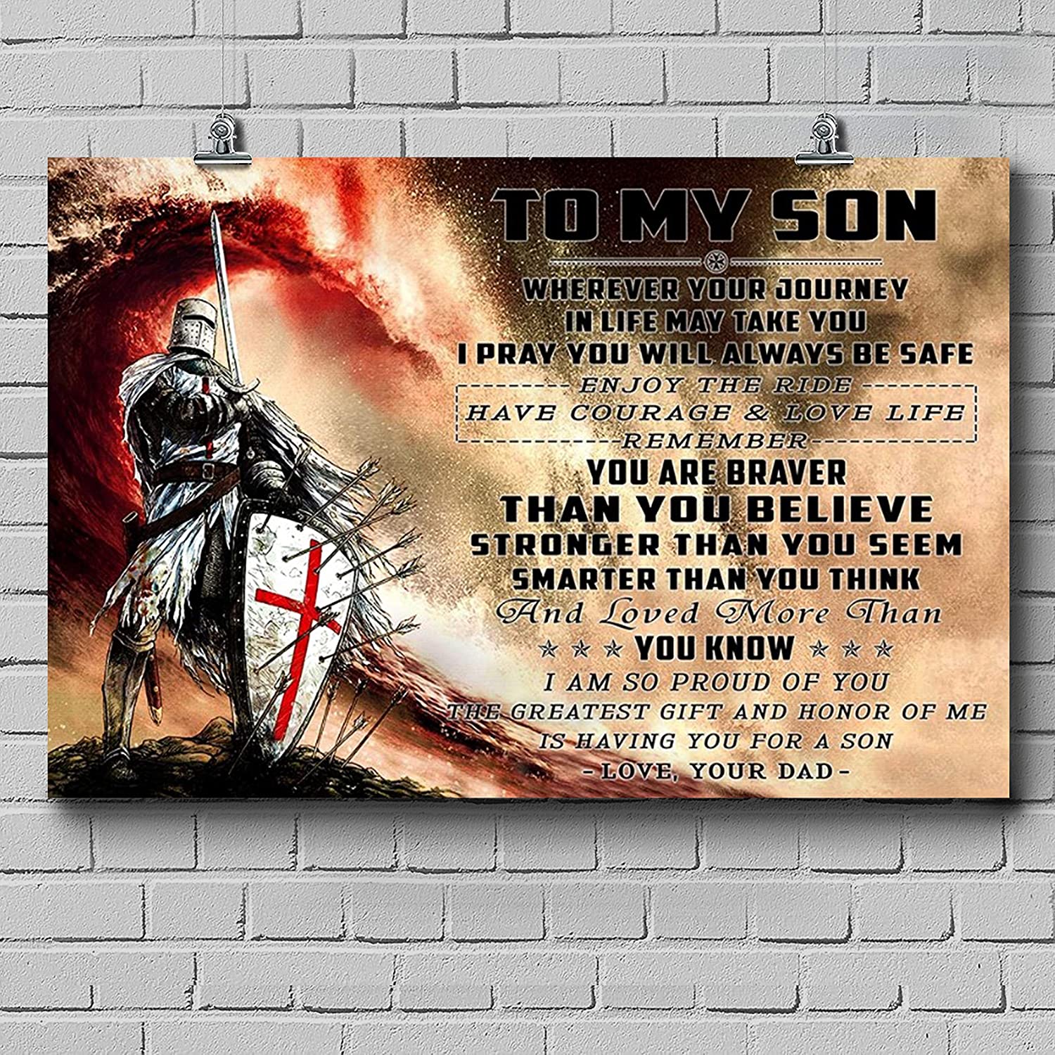 Knight Templar Poster – DAD to Son – Wherever Your Journey – Great Gift for Any Occasion: Birthday, Anniversary, Christmas, New Years, Valentines Day, Graduation