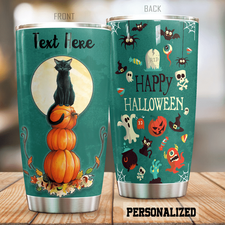 33DDTCT-Halloween Personalized Tumbler Black Cat