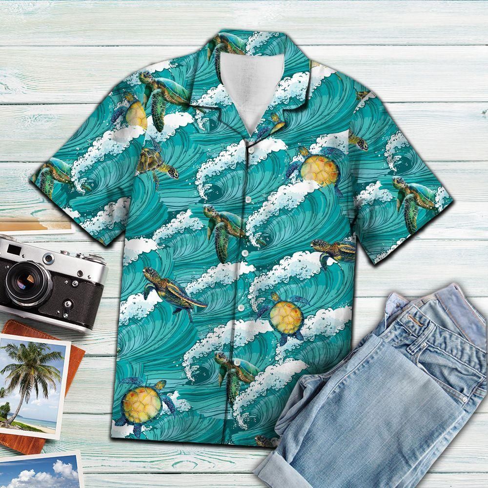 Turtle Sea Waves Aloha Hawaiian Shirt Colorful Short Sleeve Summer Beach Casual Shirt For Men And Women