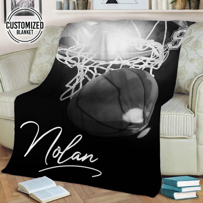 Basketball Dunk Black & White Customized Blanket