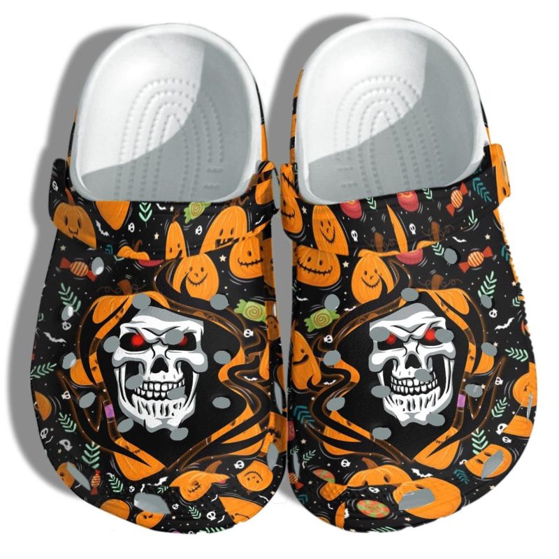 A Death Tattoo With Pumpkin Clog – Halloween Custom Shoes Birthday Gifts For Men Boy
