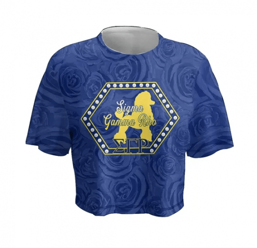 Sigma Gamma Rho Blue Rose Background Crop Top T Shirt