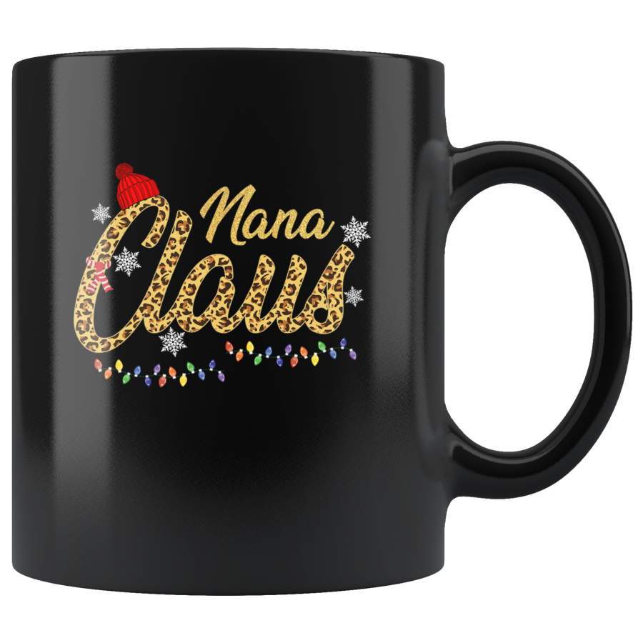 Nana Claus Leopard Glitter Christmas Xmas Black Coffee Mug