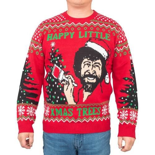 Bob Ross Happy Little Xmas Trees Ugly Christmas Sweater 2021 For Women Men Couple Family Funny Cute Plus Size