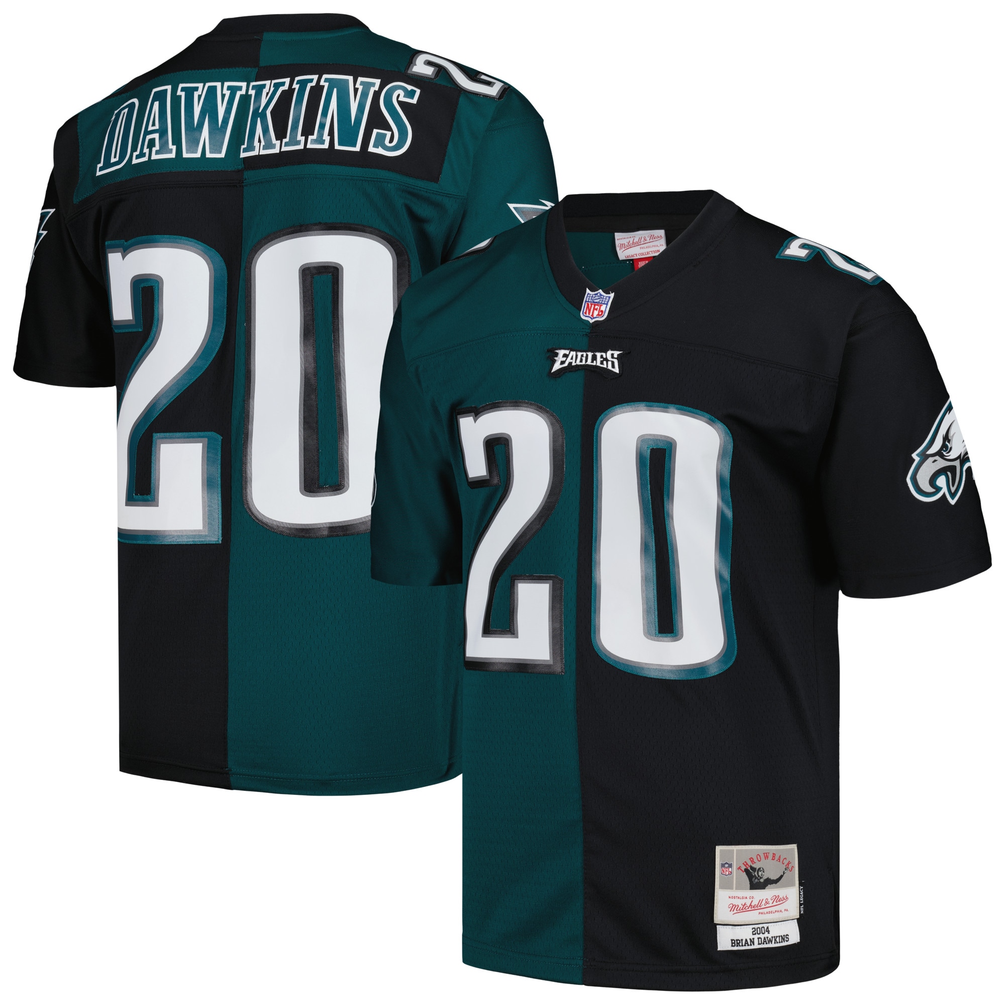 Brian Dawkins Philadelphia Eagles Mitchell & Ness 2004 Split Legacy Replica Jersey – Midnight Green/Black