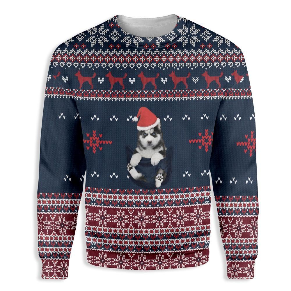 Siberian Husky In Pocket Ugly Christmas Sweater