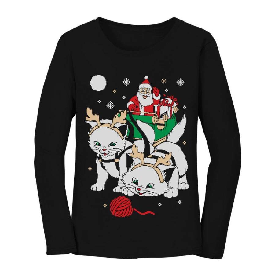 Cats Santa Ride Kittens Ugly Christmas Women Long Sleeve T-Shirt