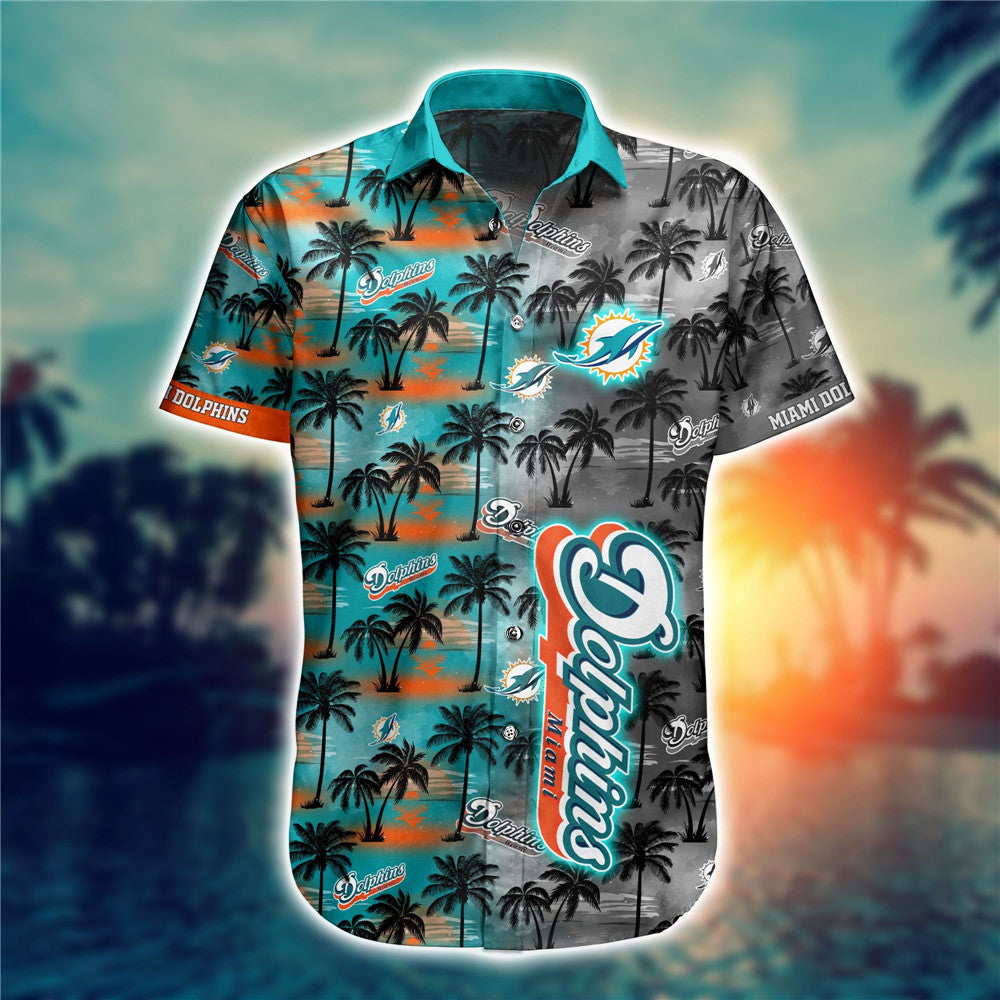 Miami Dolphins Hawaiian Shirt Palm Tree Pattern