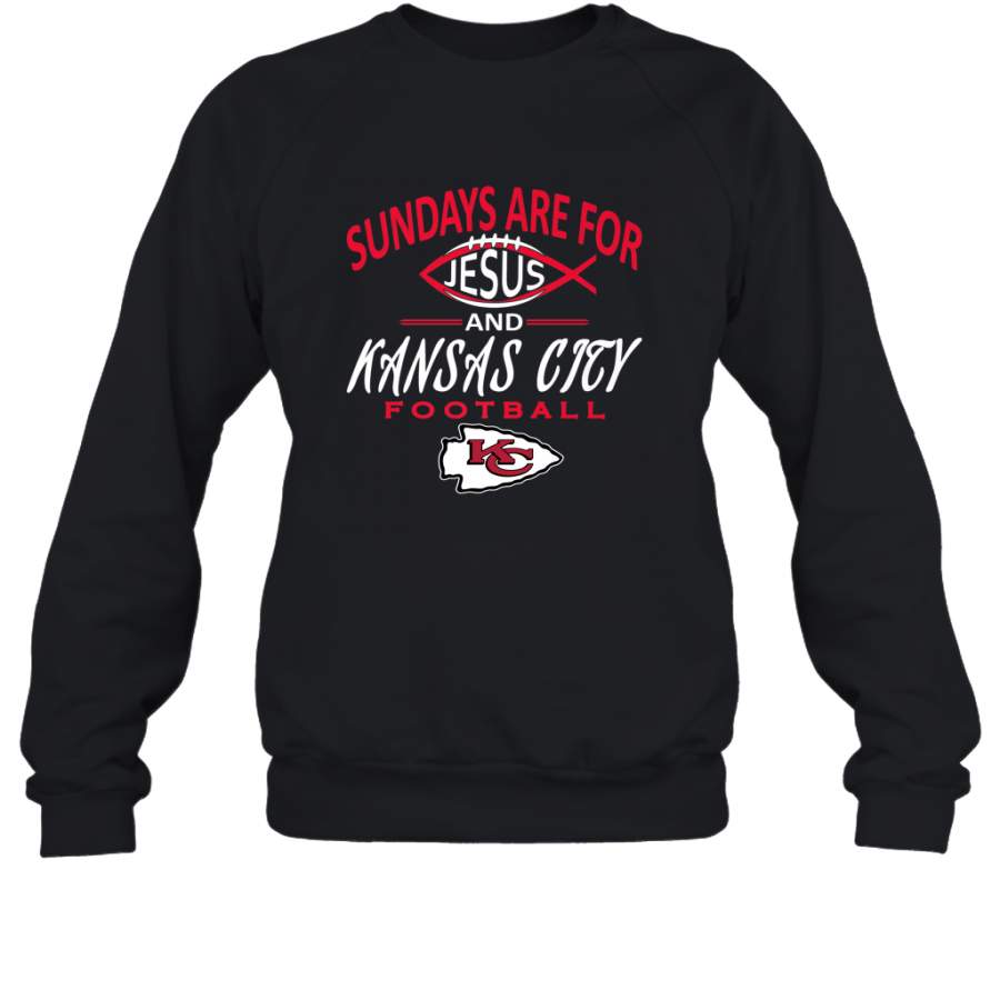 Sundays Are For Jesus and Kansas City Funny Football Crewneck Sweatshirt