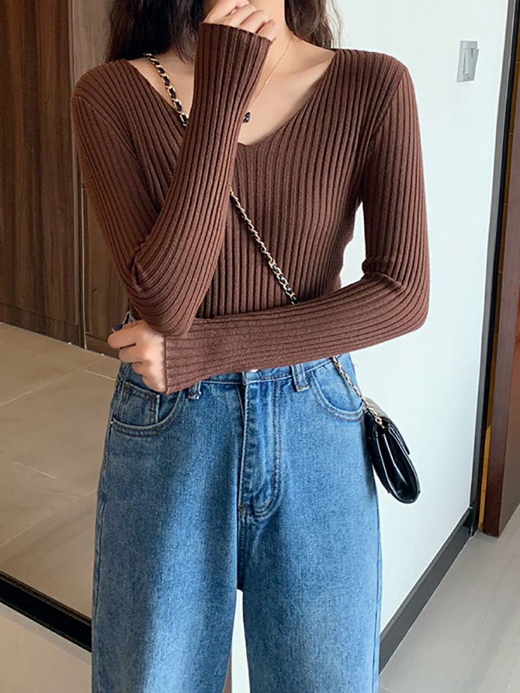 2022 Basic B-neck Solid Autumn Winter Pullover Women Female Knitted Ribbed Sweater Slim Long Sleeve Badycon High Quality Sweater alx