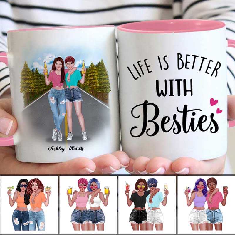 Pretty Besties Standing On The Road Personalized Mug