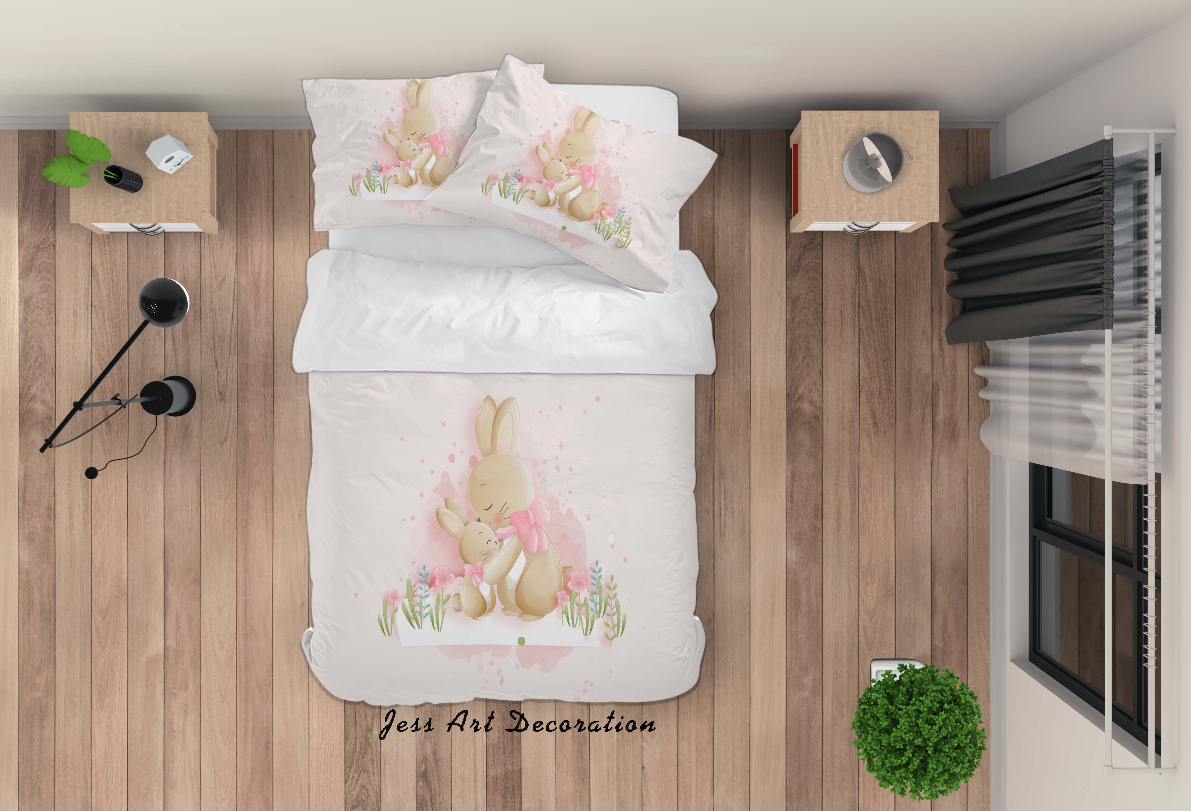 3D Cartoon Rabbit Floral Quilt Cover Set Bedding Set Duvet Cover Pillowcases Sf81