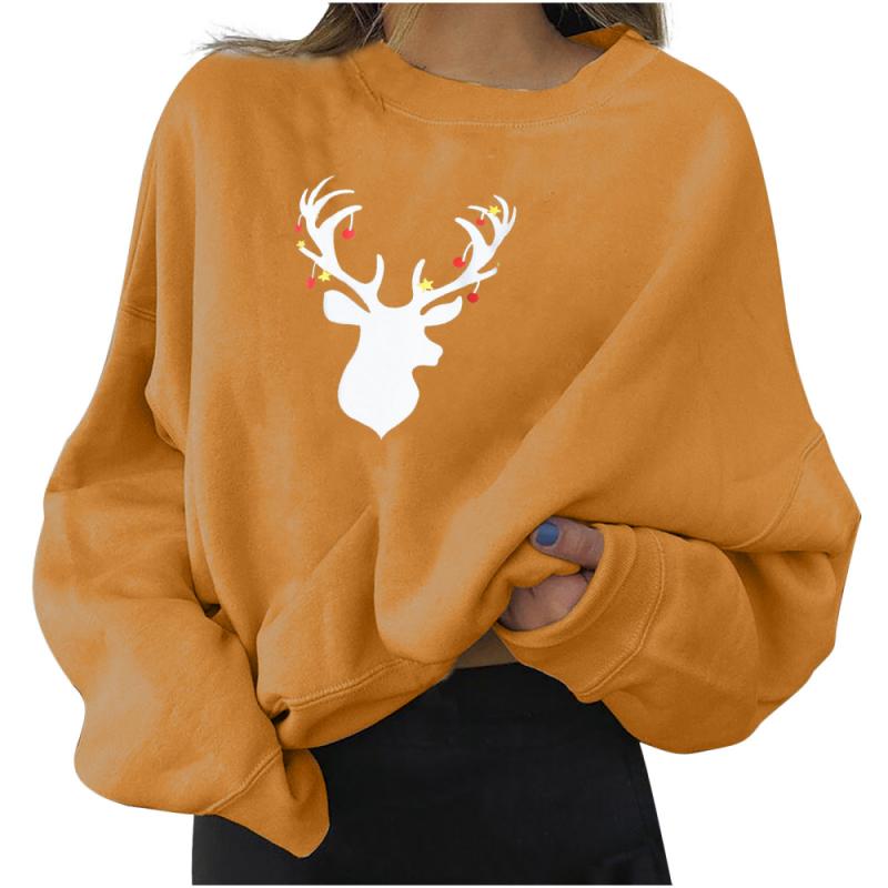 Women Christmas Sweaters 4 Colors Christmas Deer Thicker T-shirts Long Sleeve T-shirt Loose Ladies Pullover Top alx