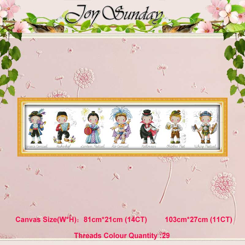 Baby World festival boy girls patterns counted 11CT 14CT Cross Stitch Sets DIY Cross-stitch Kit Embroidery Needlework Home Decor alx