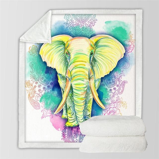 Green Sketch Elephant Cozy Throw Blanket