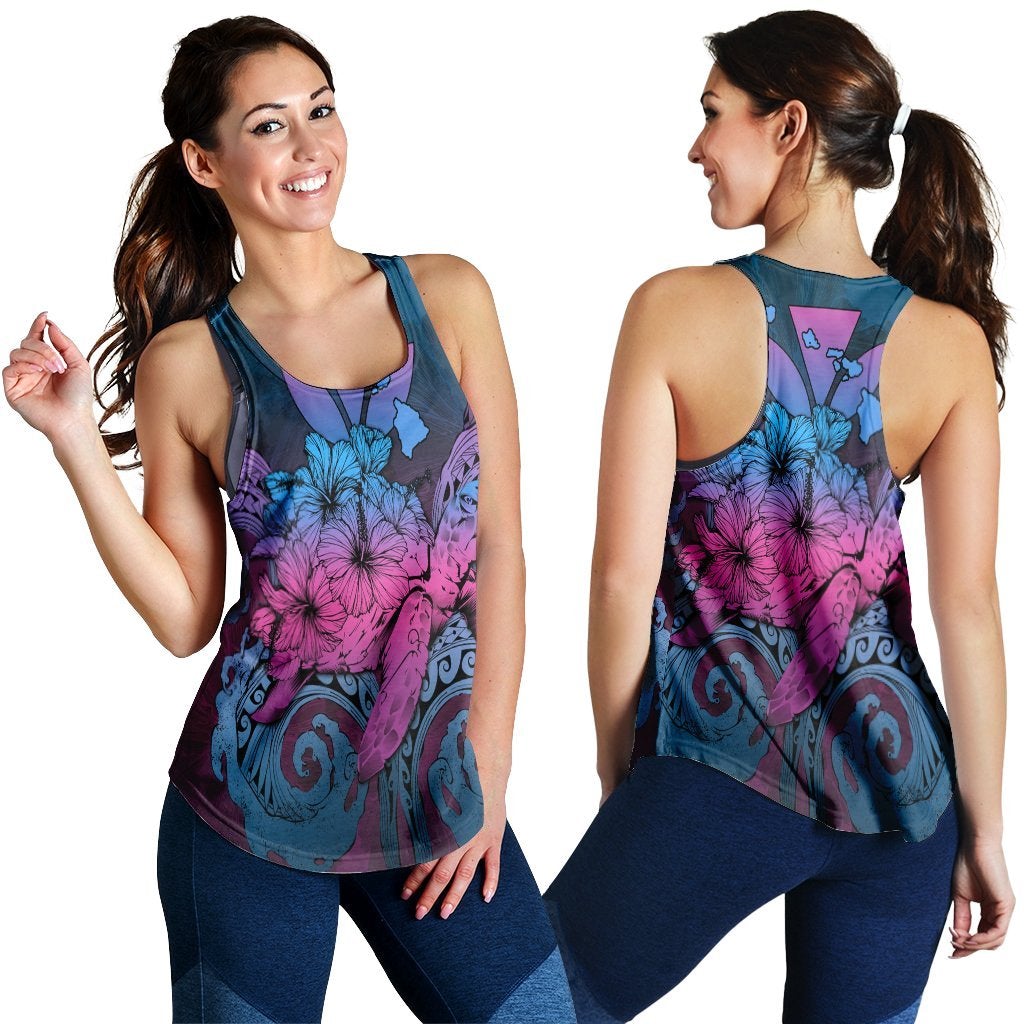 Hawaiian Turtle Wave Polynesian Racerback Tank Hey Style Blue Ah Ha92035