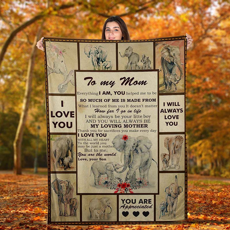 Skitongifts Blanket For Sofa Throws, Bed Throws Blanket – Elephant Son To My Mom I Will Alway Love You, For Mom-Tt0501