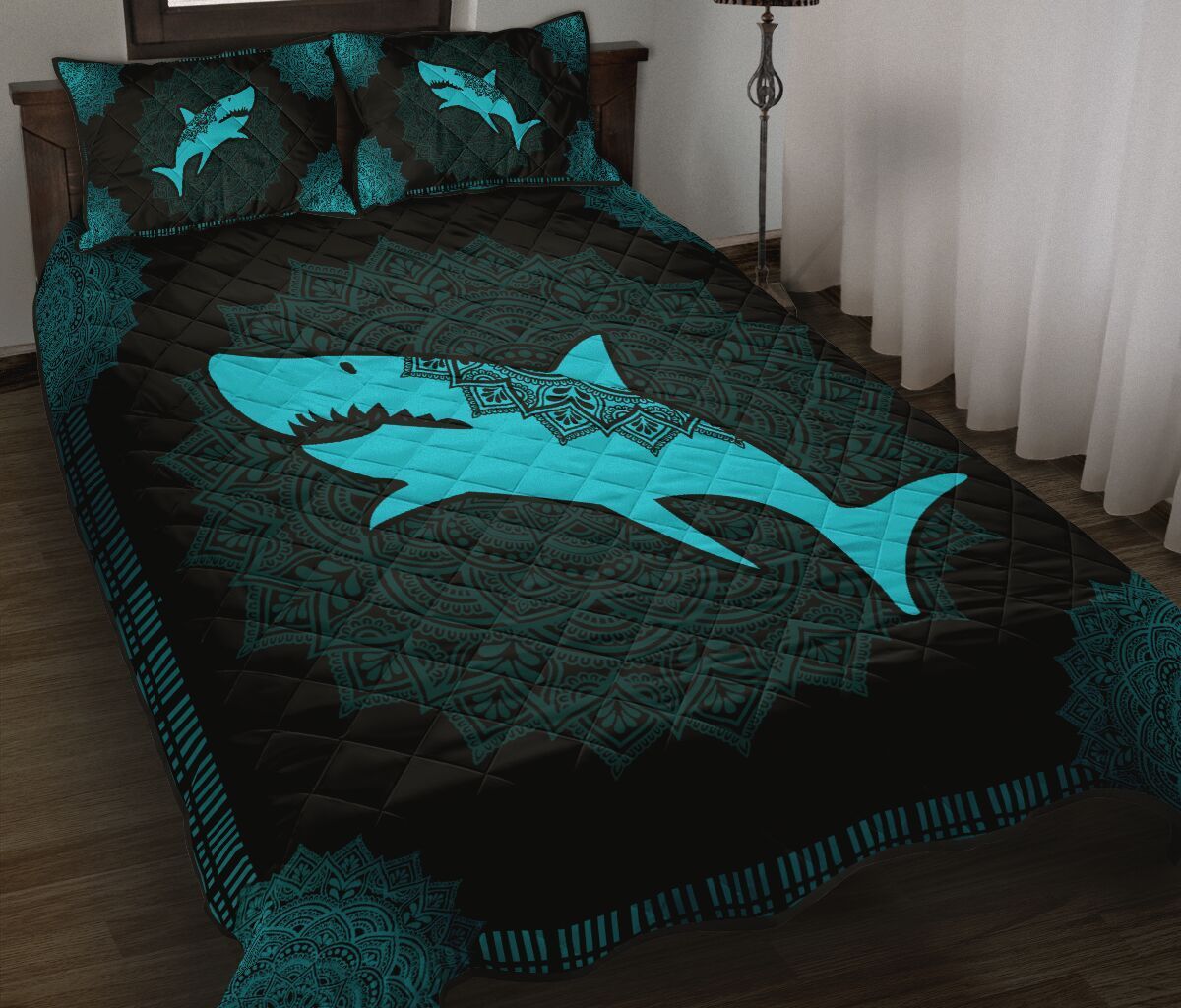 17CNVOCEAN – Shark Mandala Quilt Bed Set