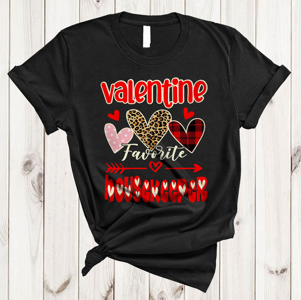 Valentine Favorite Housekeeper Funny Valentine’S Day Heart Leopard Plaid Lover Gifts T-Shirt