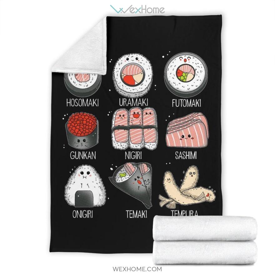 Cute Japanese Sushi Foods Black Premium Blanket