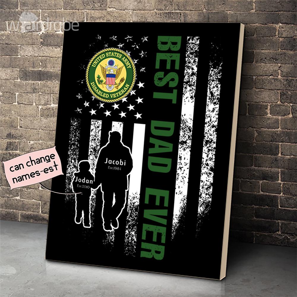Personalized Father’s Day Gift Custom Canvas Dad And Son United States Army Disabled Veteran