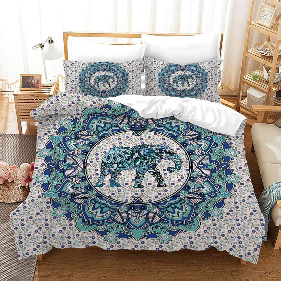 3D Medallion Floral Elephant Quilt Cover Set Bedding Set Duvet Cover Pillowcases JN 1083