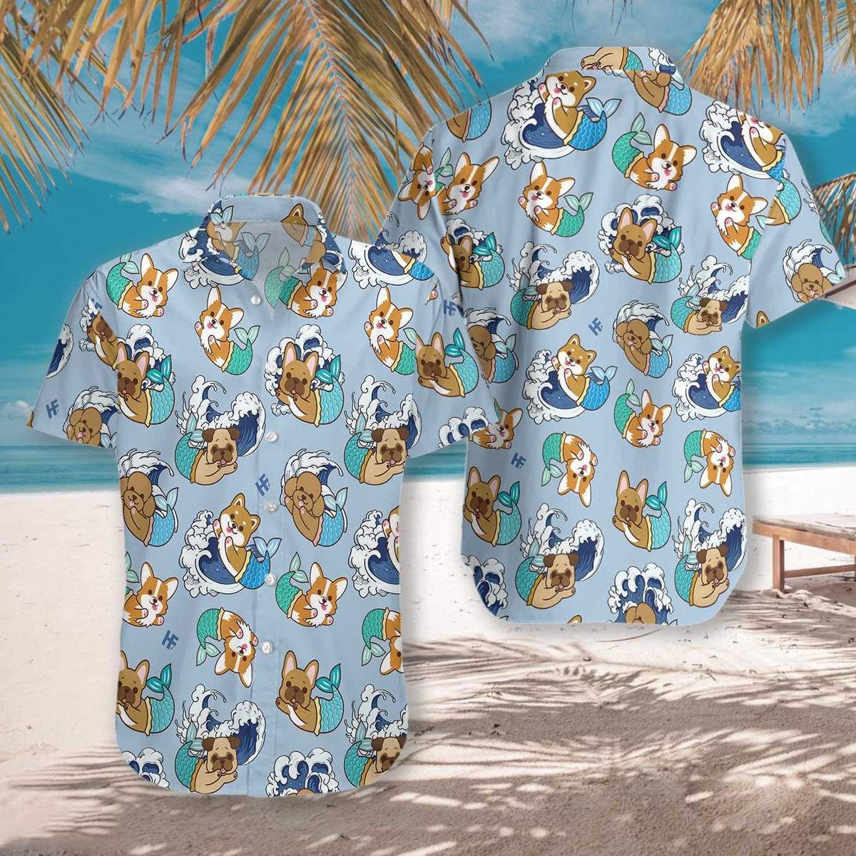 Wave Seamless And Dog Mermaid Aloha Hawaiian Shirts #Dh