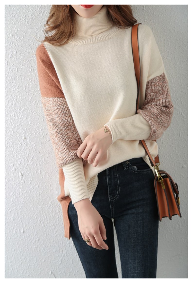 2022 autumn and winter cashmere sweater women’s color matching fashion loose comfortable cashmere high collar sweater Pullover l alx