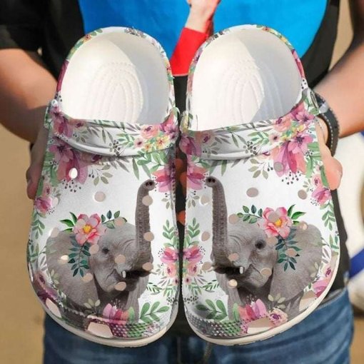 Unique Elephant Floral Personalized Name Clog Shoes