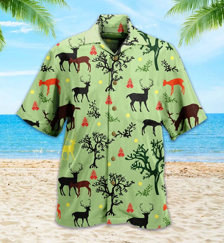 Pattern Forrest Black Red Reindeer Hawaii Shirt Ha2034