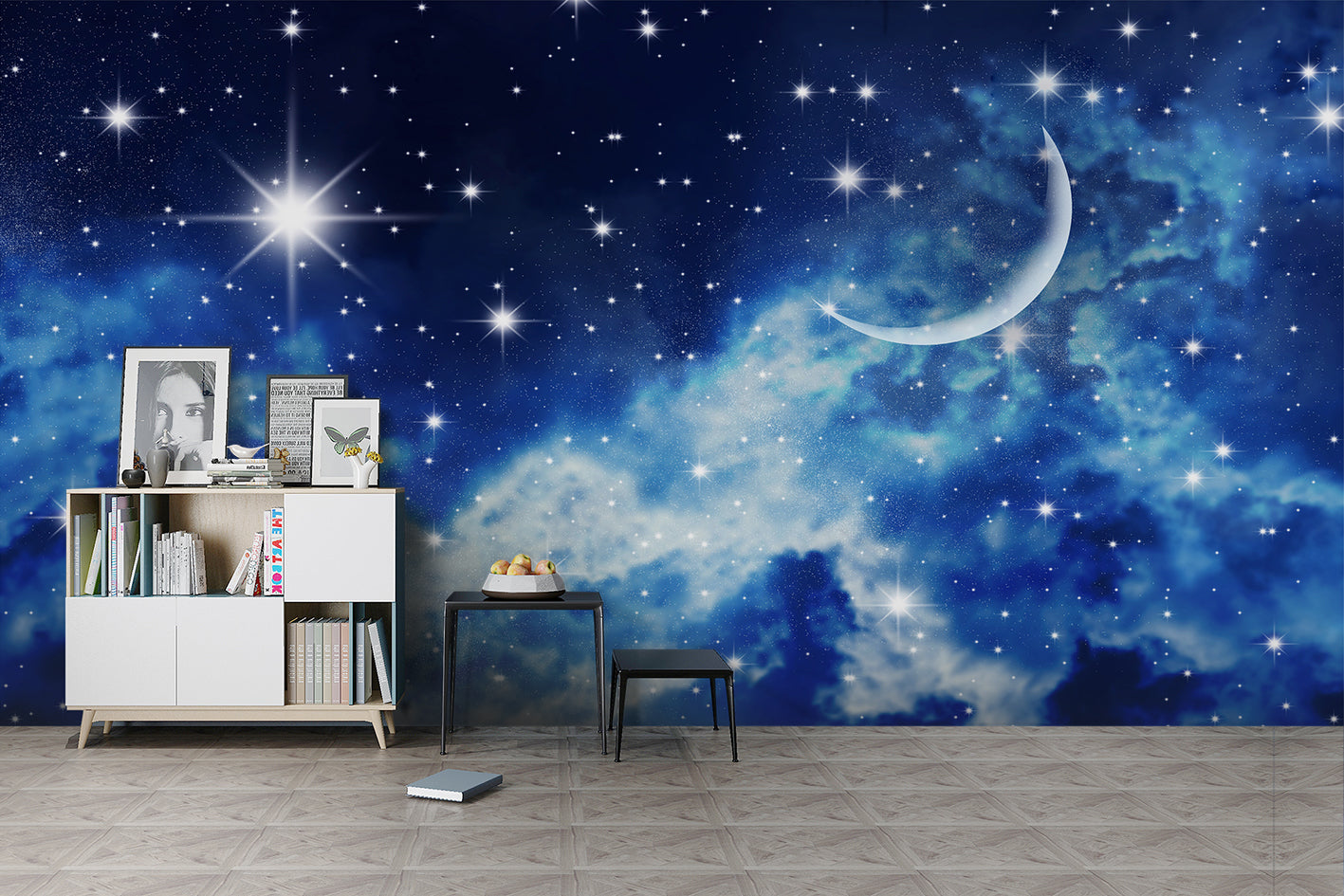 3D Blue Moon Star Sky Nebula Wall Mural Wallpaper Sf12