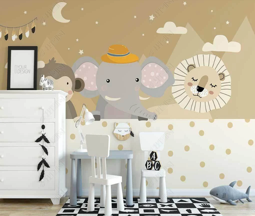 3D Cartoon Elephant Mountain Animal Wall Mural Wallpaper Lqh 87