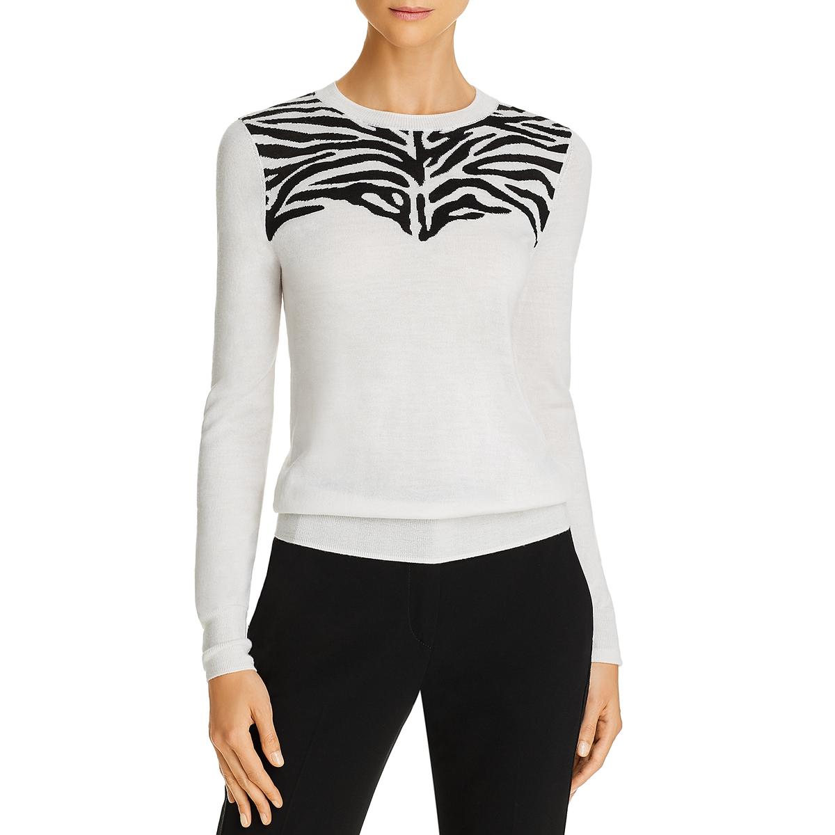 Thea Womens Merino Wool Animal Print Crewneck Sweater