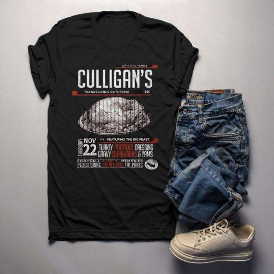 Men’s Personalized Vintage Thanksgiving T Shirt Poster Style Menu Feast Dinner Shirts Graphic Tee