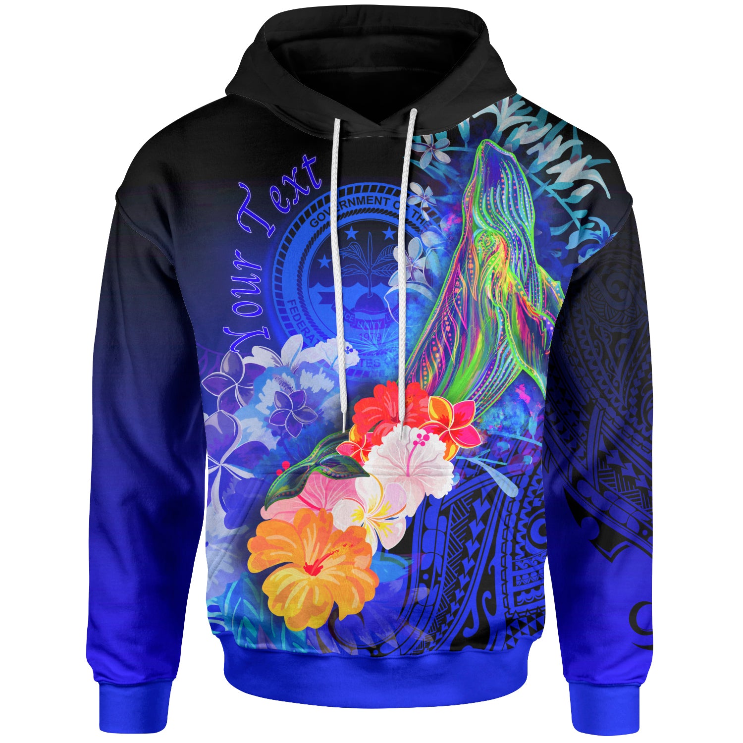 [Custom Personalised] Fsm Hoodie – Humpback Whale with Tropical Flowers (Blue)- BN18