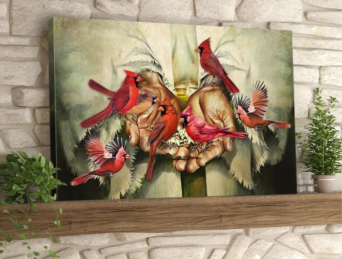 Cardinal In God’S Hands Canvas Wall Art Home Decor